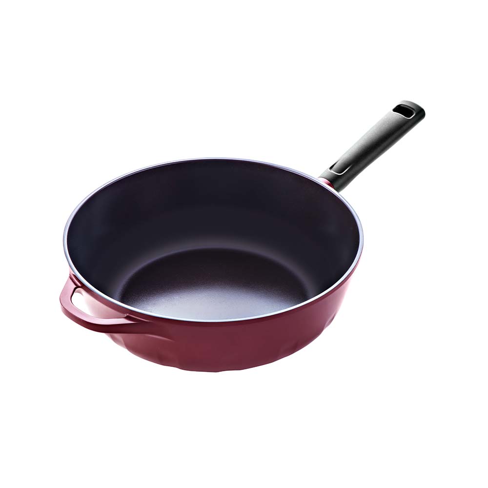 Corningware Retroflam Wok 30cm with Glass Lid - Red Ruby