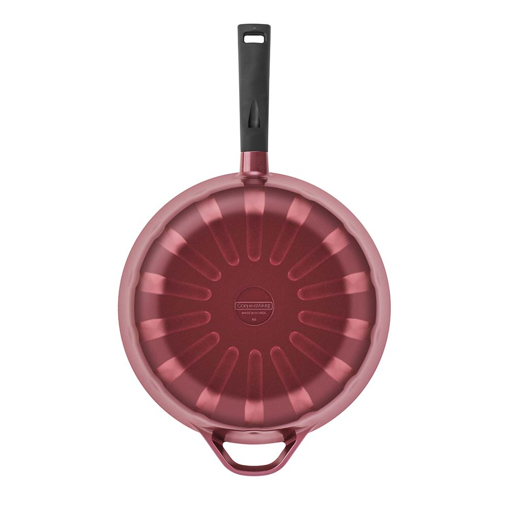 Corningware Retroflam Wok 30cm with Glass Lid - Red Ruby