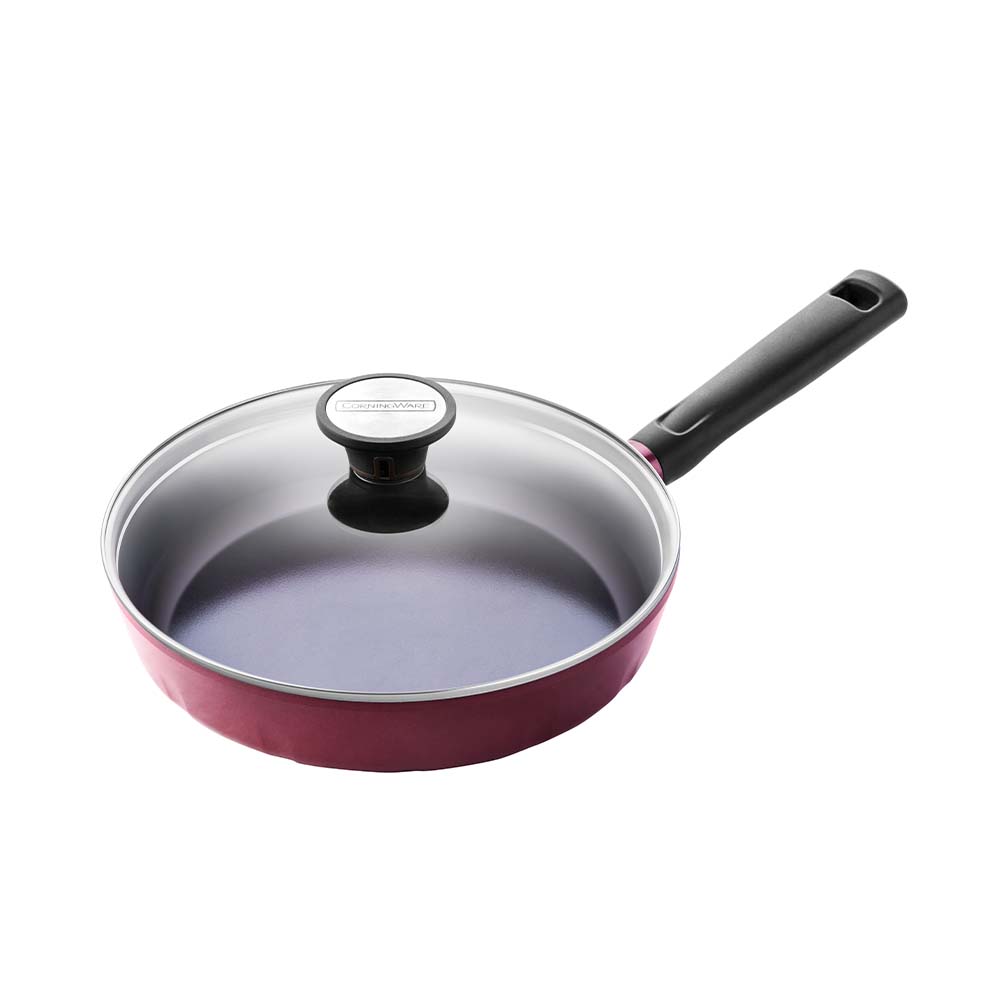 Corningware Retroflam Fry Pan 24cm with Glass Lid - Red Ruby