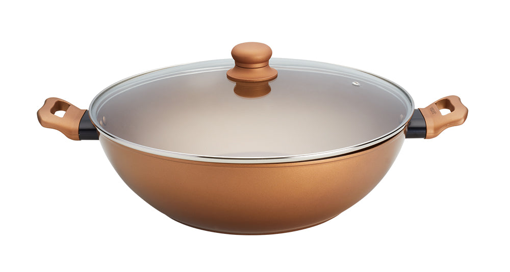 Visions Metal Cookware Chinese Wok 36cm with Glass Lid